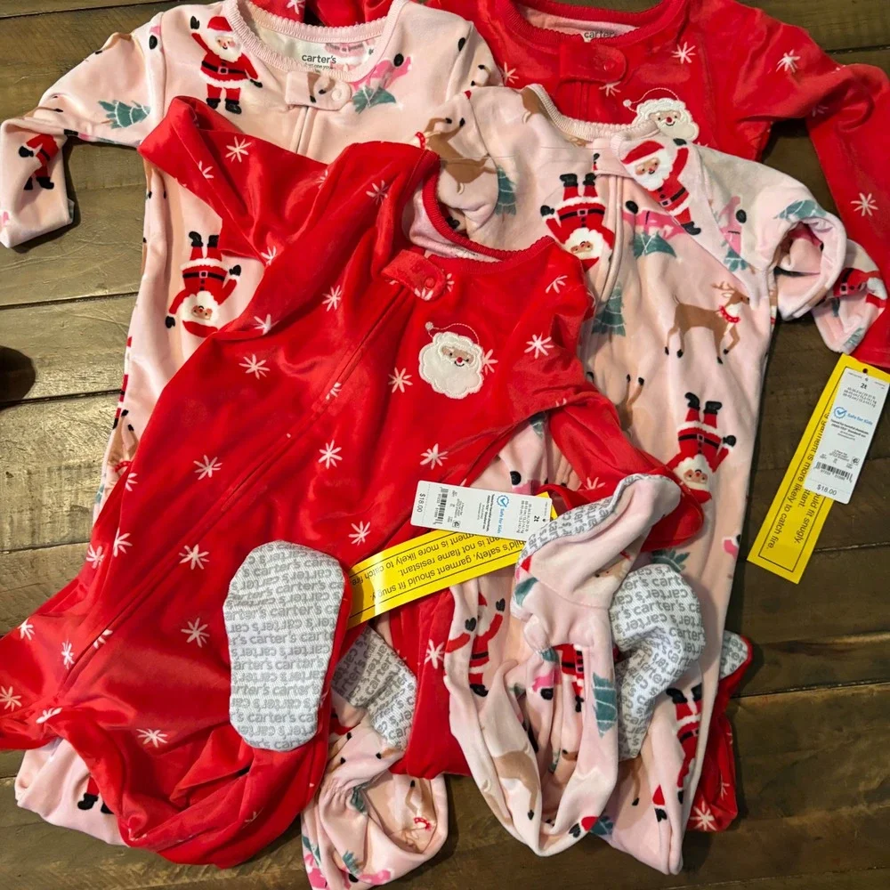 Carters Toddler 2T Christmas Fleece Foot PF  4 Pack Santa Red Pink 6T943310